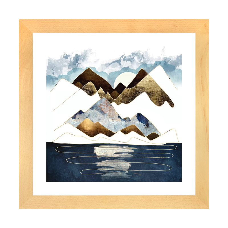 Minimal Abstract Mountains - impression d'art graphique, H 24 po x l 24 po x P 1 po, Blanc, Toile avec cadre en bois beige