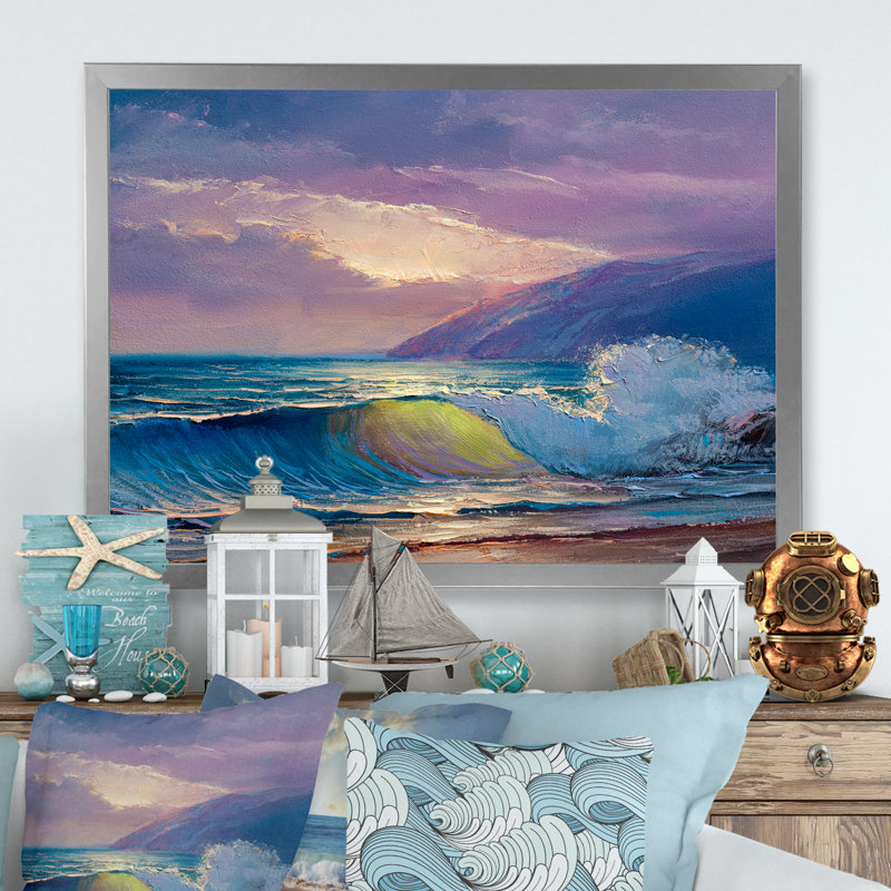 «Beautiful Blue Ocean Sunset And Waves V», reproduction d'art sur toile nautique et côtière, H 24 po x l 36 po x P 1 po