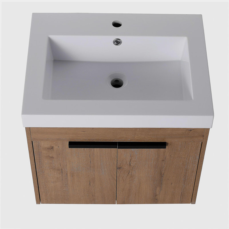 Meuble-lavabo de 24 po avec comptoir, lavabo en résine et porte à fermeture en douceur