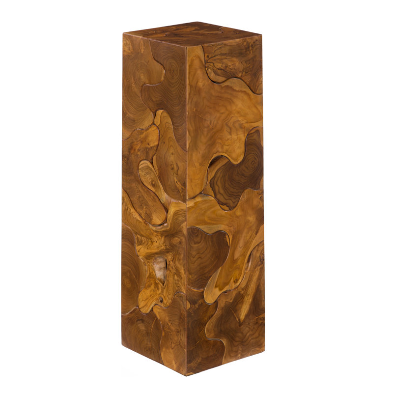 Teak Chunk Square Pedestal Plant Stand, 39" H x 12" L x 12" D