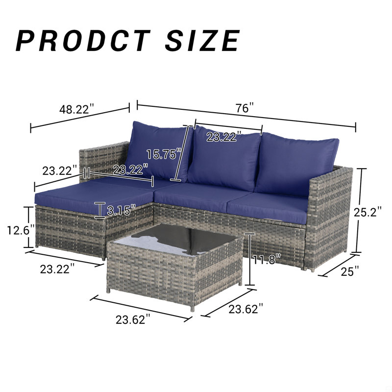 2 Pieces Patio Furniture Set,Outdoor Woven Sectional L- Shaped Patio Furniture ,Wicker Conversation Set With Ottoman, Detachable Lounger Table