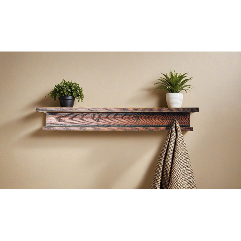 Rayne 3 Piece Oak Shelves With Hooks, 6.75" H x 48" W x 6" D
