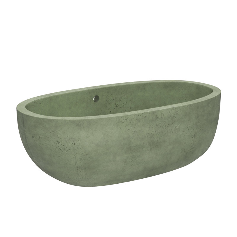 Avalon NativeStone Freestanding Soaking Cement Bathtub, 22" H x 36" W x 66" L, Sage