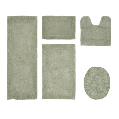Makayln 100% Cotton 2370 GSM Tufted Reversible 5-Piece Bath Rug Set – Ultra Soft, Highly Absorbent, Machine Washable, OEKO-TEX Certified, Ideal for Shower, Bathtub, Vanity & Sink Areas, Dark Sage