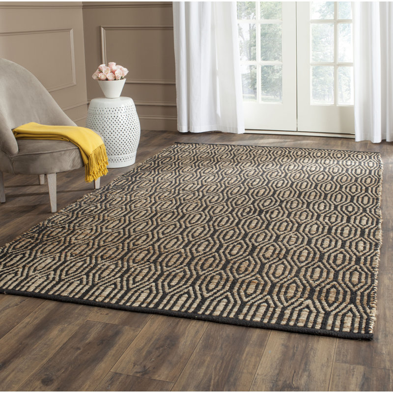 Arria Cape Cod Hand Woven Jute/Cotton Geometric Rug in Black/Natural, Rectangle 5' x 8'