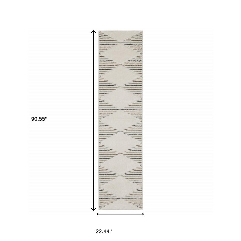 Tapis de couloir à tissage géométrique brun et ivoire 2 pi x 8 pi