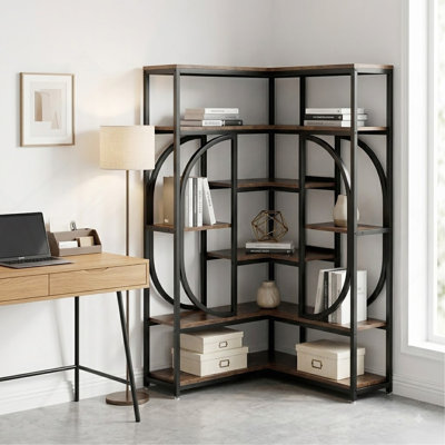 7-Shelf Corner Bookshelf, L-Shaped Bookcase Display Rack