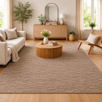 Tapis tissé à la main | Tapis moderne en bambou et soie | Tapis d'intérieur brun de 7 mm d'épaisseur