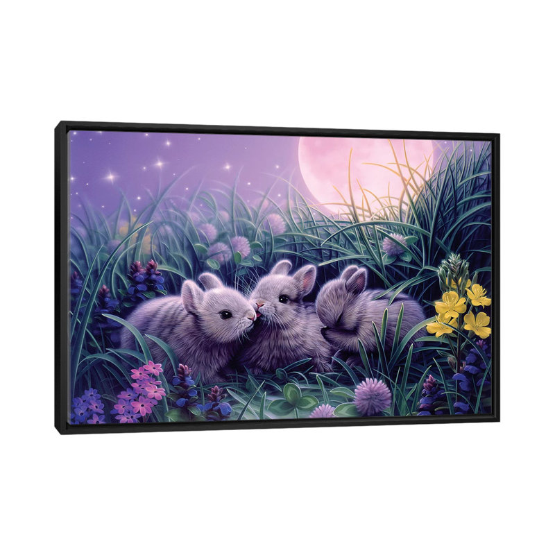 « moon bébés », impression sur toile, H 18 po x l 26 po x P 1,5 po, Toile avec cadre noir, Pas de tapis