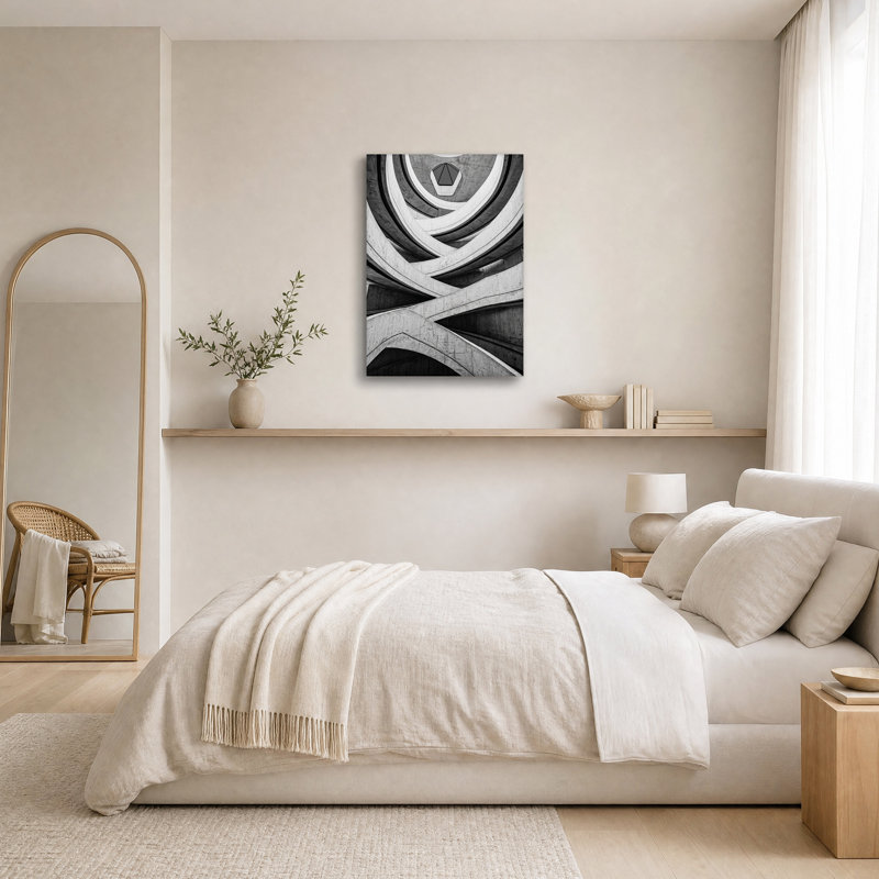 Architecture de rampe en béton en spirale, tableau sur toile noir et blanc, H 18 po x l 12 po