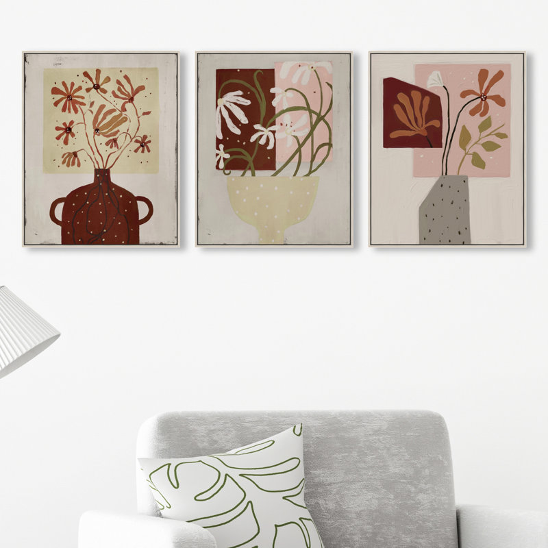 Modern Vases Set Floral & Botanical Canvas Print by Oliver Gal, Black Frame, 16 x 20, 25" H x 21" W, Silver Floater Frame