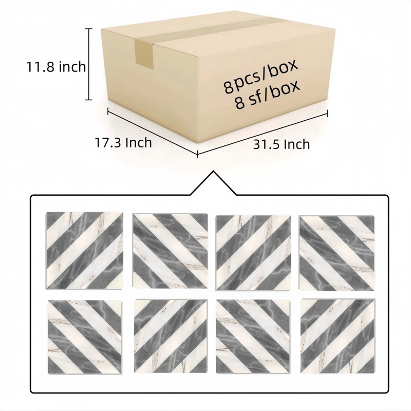 12"×12" Waterjet Polished Natural Stone Marble Tiles For Floor And Wall, 1 Box 8 PCS, White;Gray