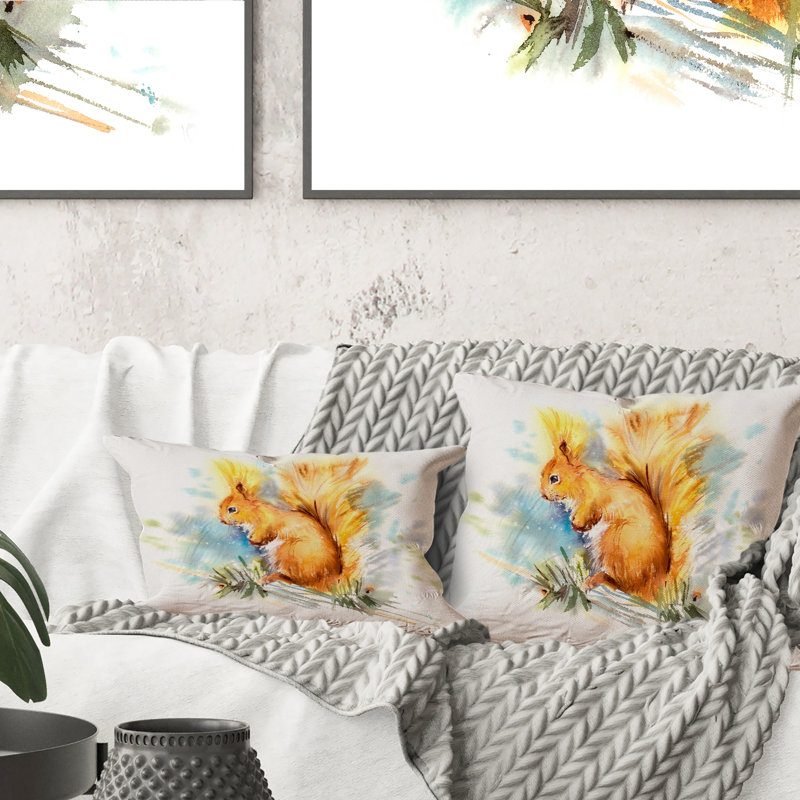 Portrait d'un écureuil roux - coussin décoratif imprimé traditionnel, 16 po x 16 po