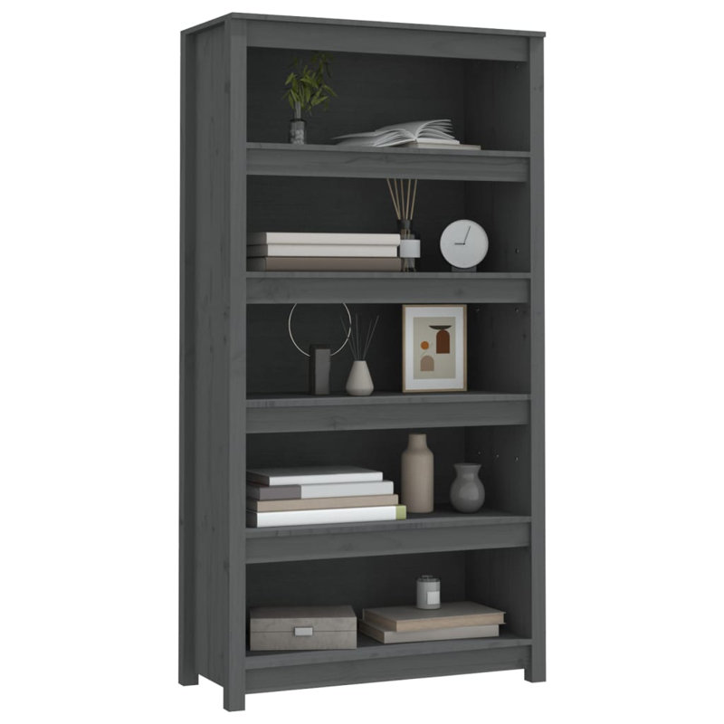 Shinn 154cm H Solid Wood Standard Bookcase, 154cm H x 80cm W x 35cm D, Grey