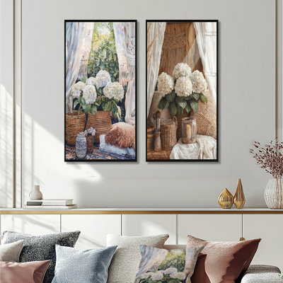Boho hortensias par la tente Boho I - impressions sur toile florales 2 panneaux