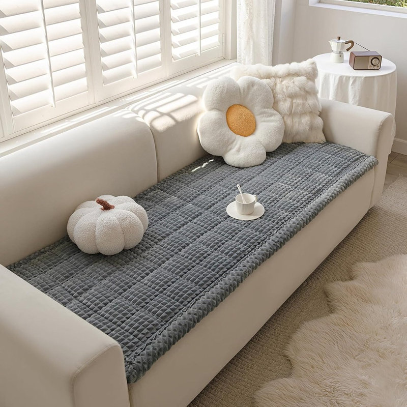 Housse de siège pour canapé pour animal de compagnie - gris - tissu flou, envers antidérapant, lavable, convient aux animaux de compagnie, convient à un canapé à 3 coussins, 27,6 po x 59,1 po