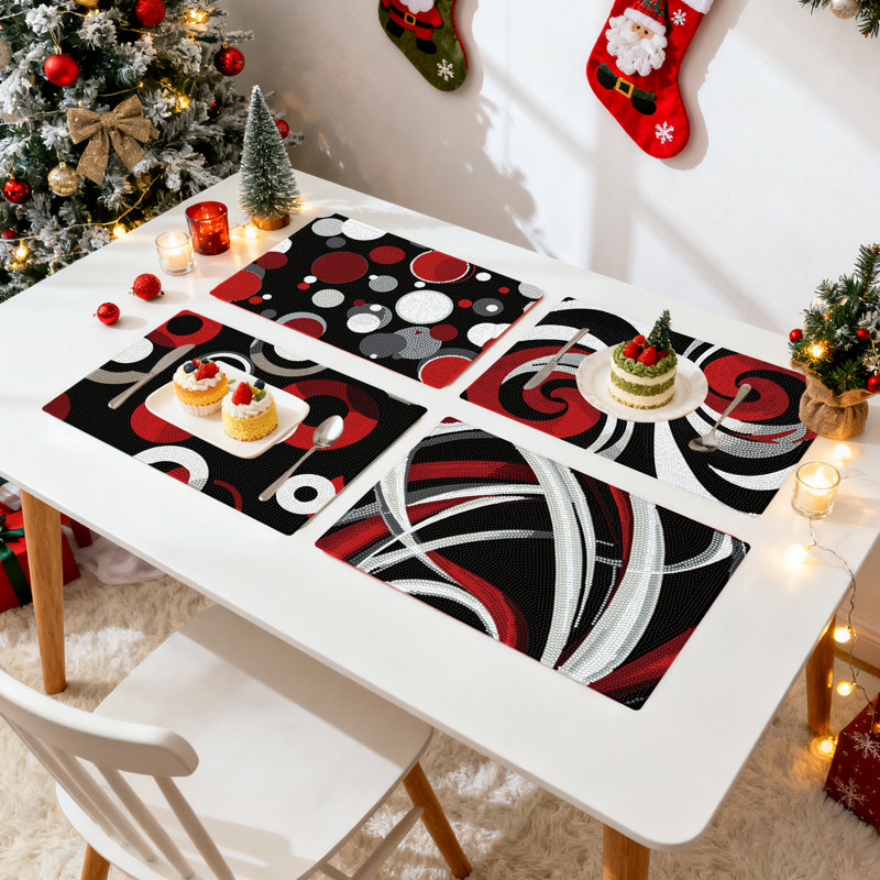 Napperon bricolage peinture diamant, matériel en cuir, ensemble de 4 pièces