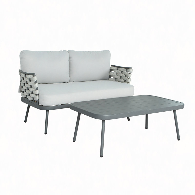 Steel Loveseat And Table, Light Gray, Dark Gray