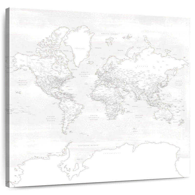 Carte du monde détaillée Aliaz Maeli blanc II, H 10 po x l 10 po