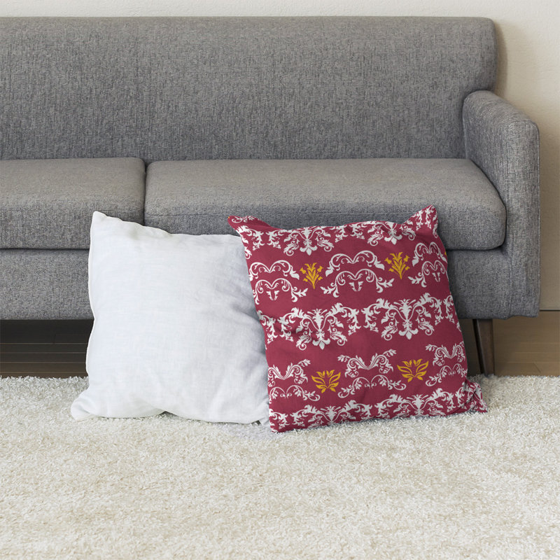 Housse et insert de coussin carré Arizona Football Baroque, 28 po x 28 po, Blanc / rouge / jaune