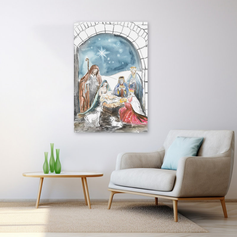 Le berceau de la création - crèche de Noël contemporaine avec trois rois mages, Mary and Joseph Art, H 48 po x l 32 po