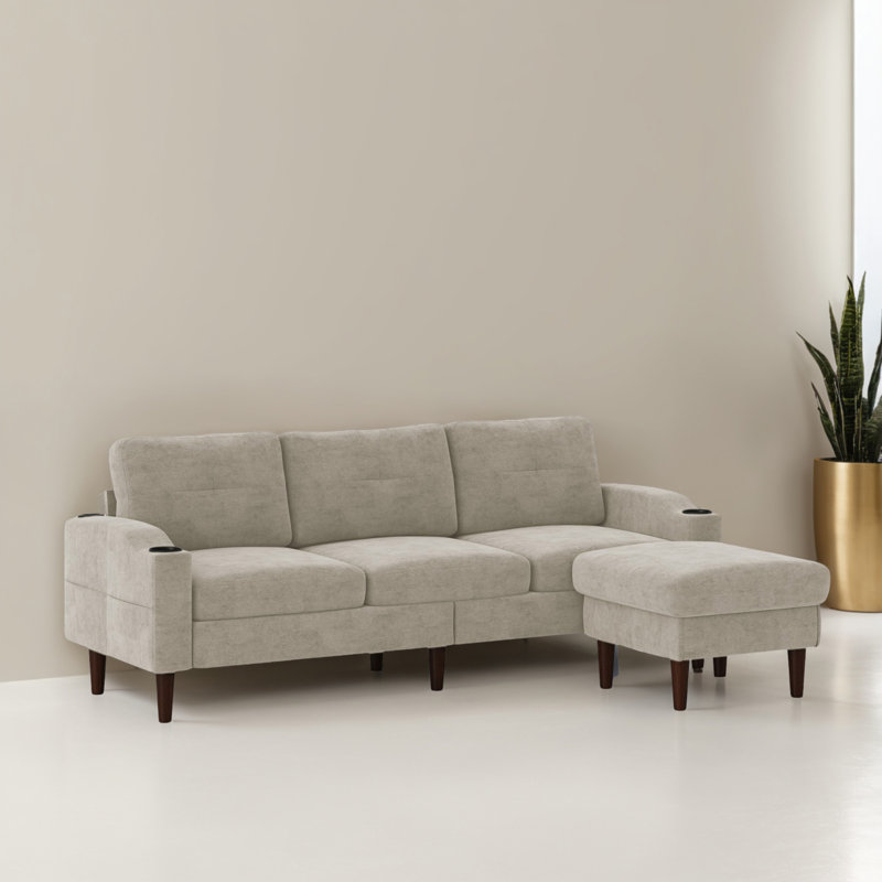 Canapé et méridienne rembourrés 2 pièces Geppie, Tissu beige, H 31,8 po x l 78 po x P 42,73 po
