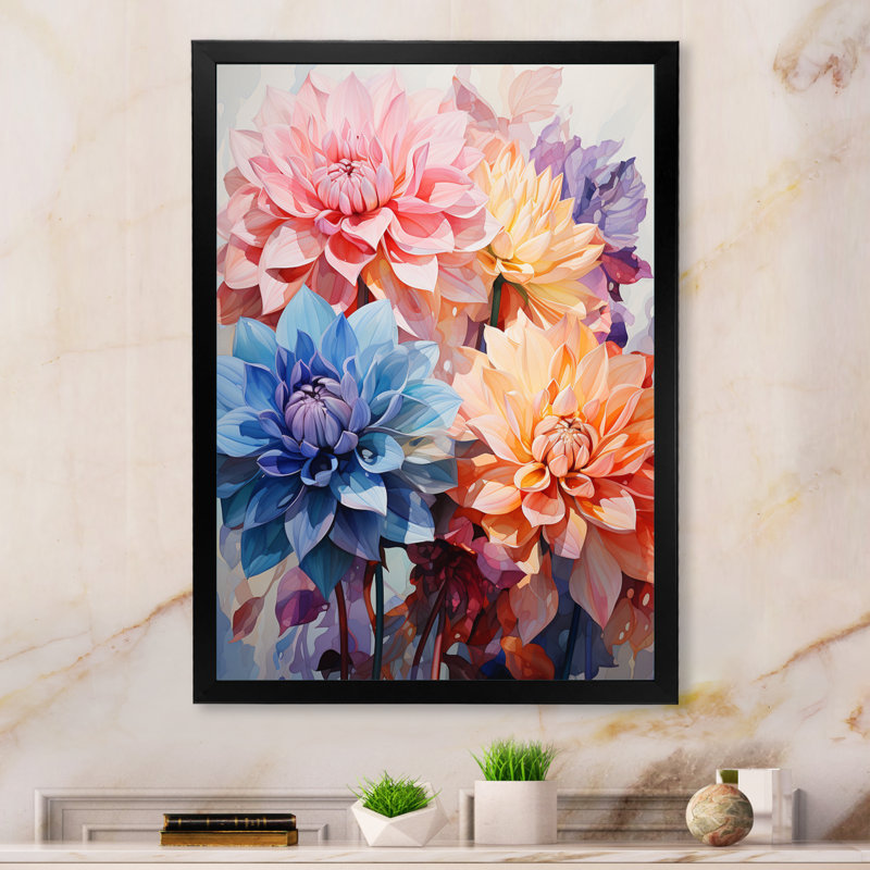 Représentation de Zaydin Dahlia en acrylique multicolore I - impression, Cadre simple noir, H 20 po x l 12 po x P 1 po