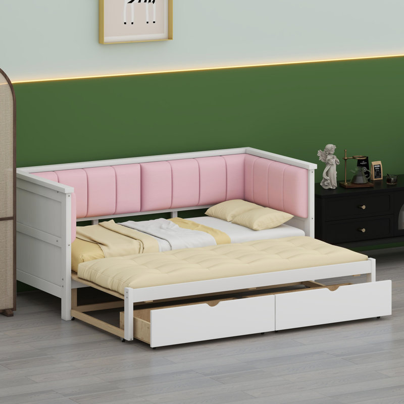 Lit de jour rembourré avec tiroirs de rangement, style contemporain