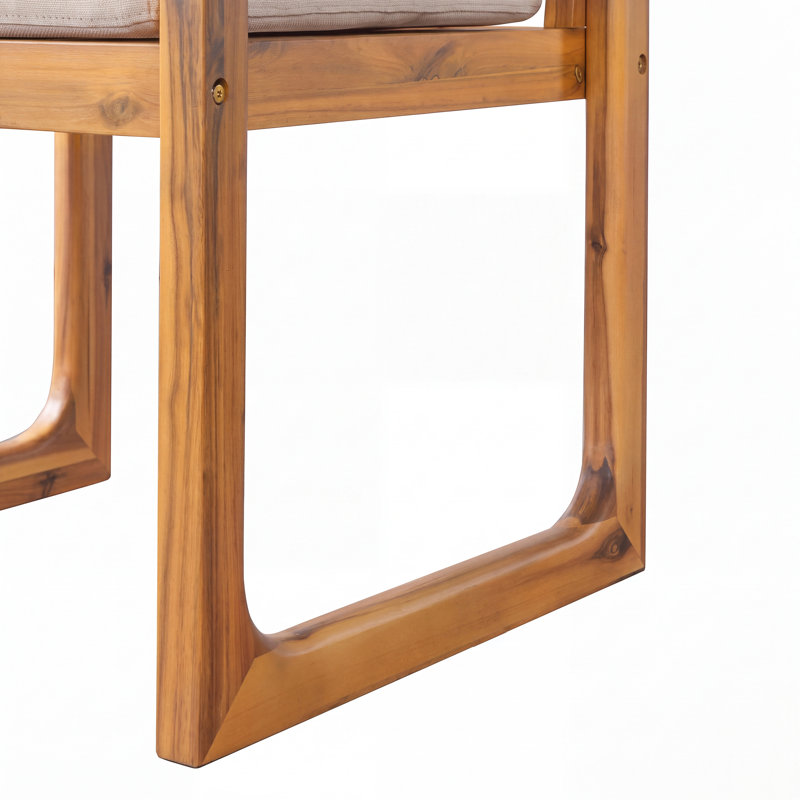 Chaise de salle à manger d'extérieur moderne Selborne Mid-Century avec assise rembourrée, structure en bois d'acacia massif
