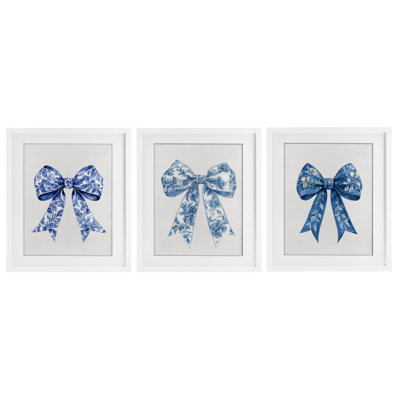 Vintage Toile Pattern Bows 3pc Framed Print Under Glass Set, design by Lettered and Lined