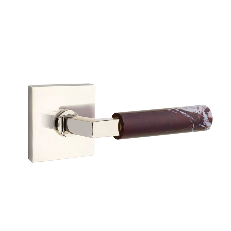 Emtek Select Passage Leverset w/ Square Rosette & L-Square Stem, Rosso Levanto Marble Lever (CF), Polished Nickel