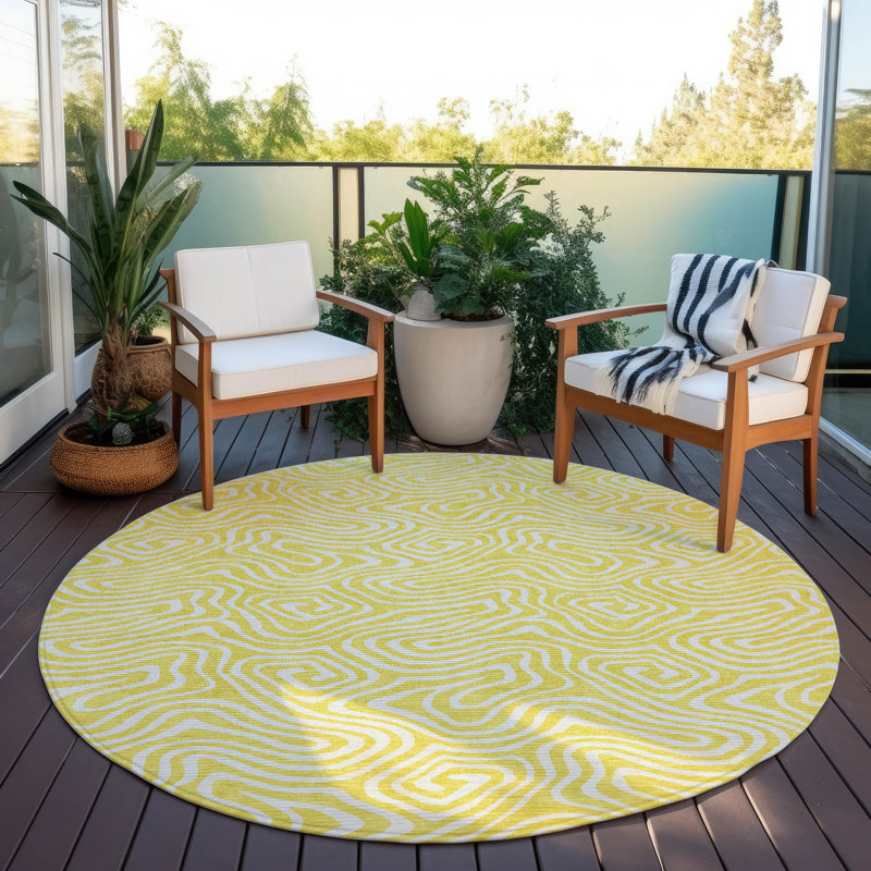 Tapis intérieur / extérieur jaune Raya , 2 pi 6 po x 3 pi 10 po