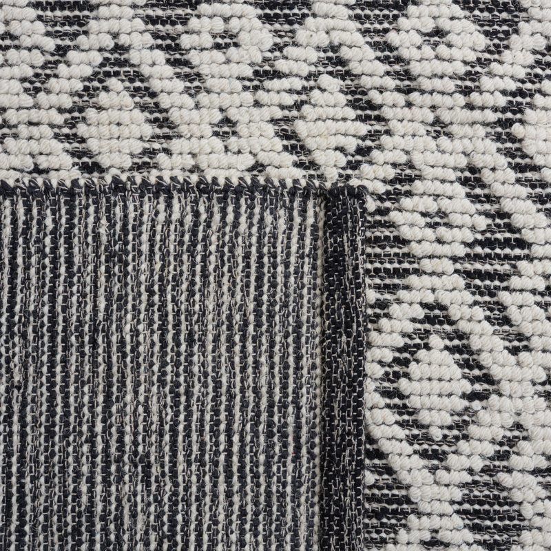 Tapis ivoire / noir tissé à la main Franson, Rectangle 9 pi x 12 pi