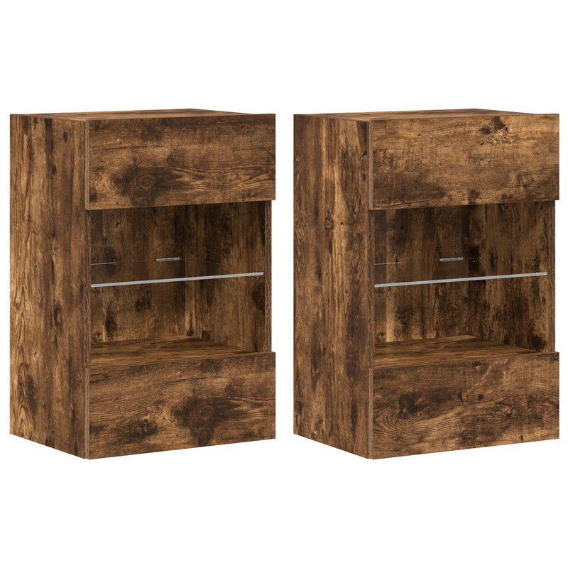 Burgues Unfinished TV Unit for TVs up to 24" with Fireplace Included, Smoked Oak