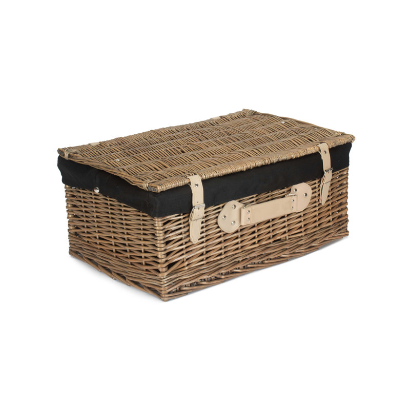 Wicker Hamper with Lining, 26cm H x 56cm W x 37cm D, Antique Wash/Black