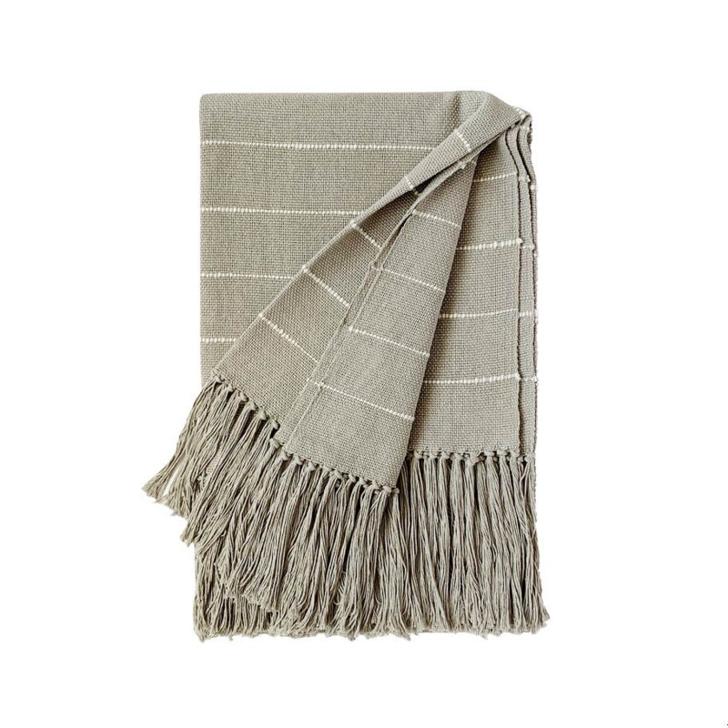 Pampa Striped Cotton Hand Woven Throw Blanket, Smoke