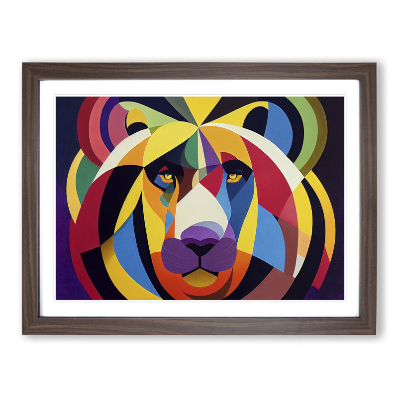 Lion In - Single Picture Frame Print, 25cm H x 34cm W x 2cm D, Walnut