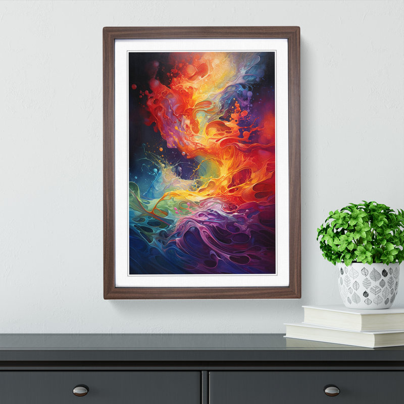 XYZ-FRM-V1223-5390 Rainbow Action Painting - Single Picture Frame Print on Wood, Walnut, 34cm H x 25cm W x 2cm D
