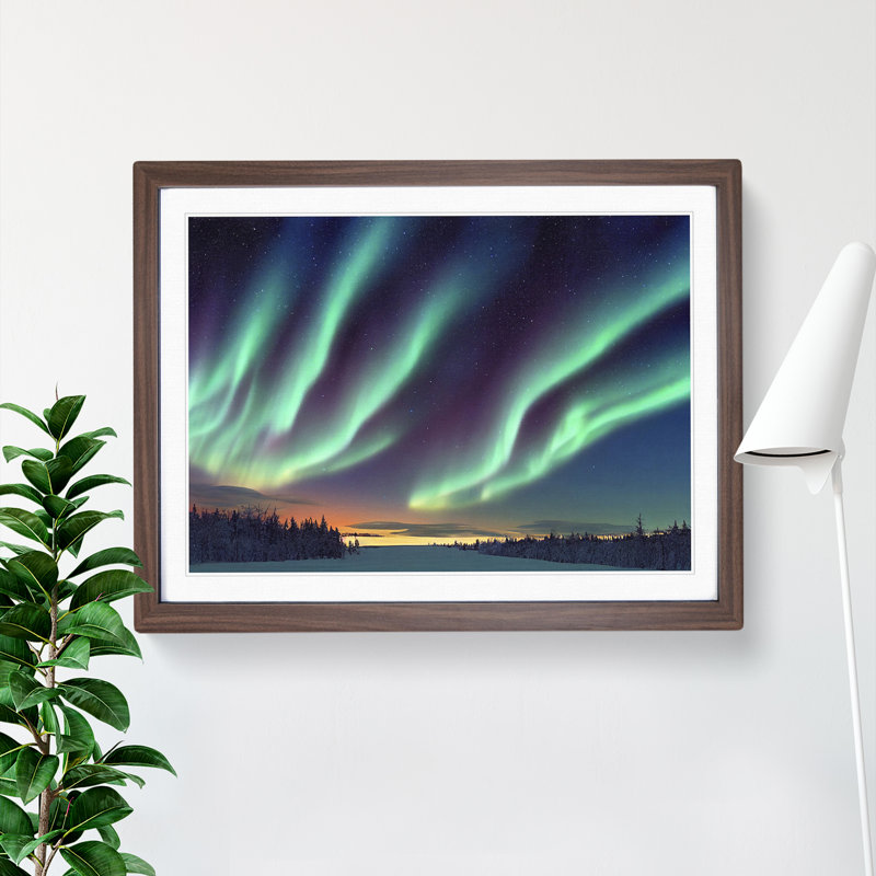 XH1022-7496X Riveting Aurora Borealis - Single Picture Frame Painting, 25cm H x 34cm W x 2cm D, Walnut 
