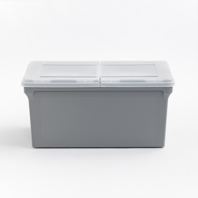 Gray Plastic Hanging File Storage Box with Split Lid