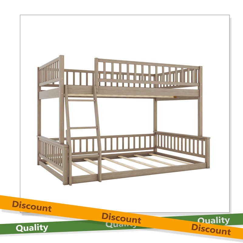 Full XL Over Queen Bunk Bed With Ladder And Guardrails, Walnut
