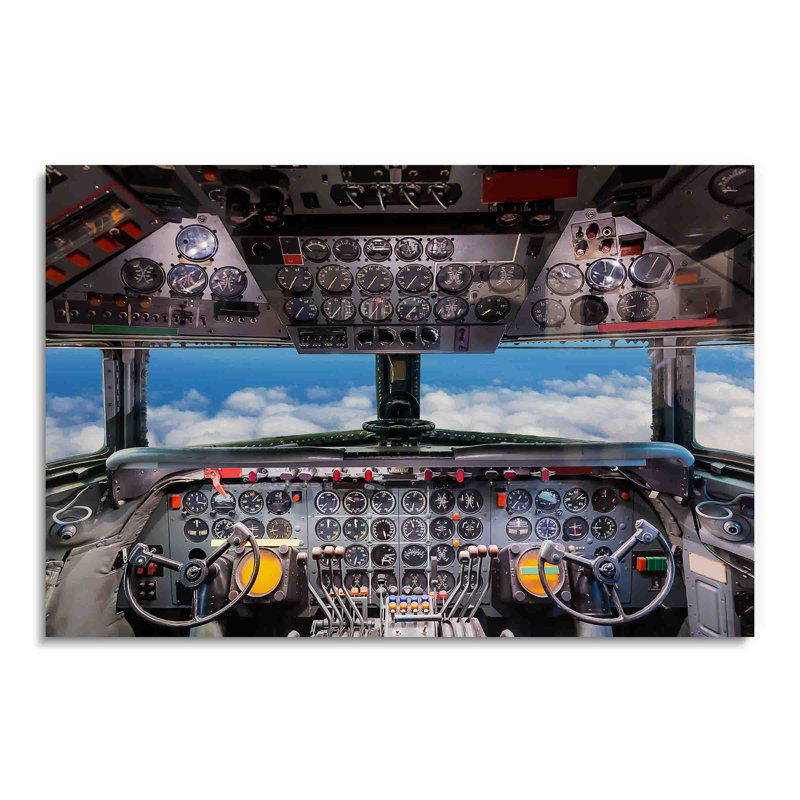 Intérieur d'un cockpit d'avion, vue de pilote d'avion, art mural acrylique, Unframed, L 36 po x H 24 po