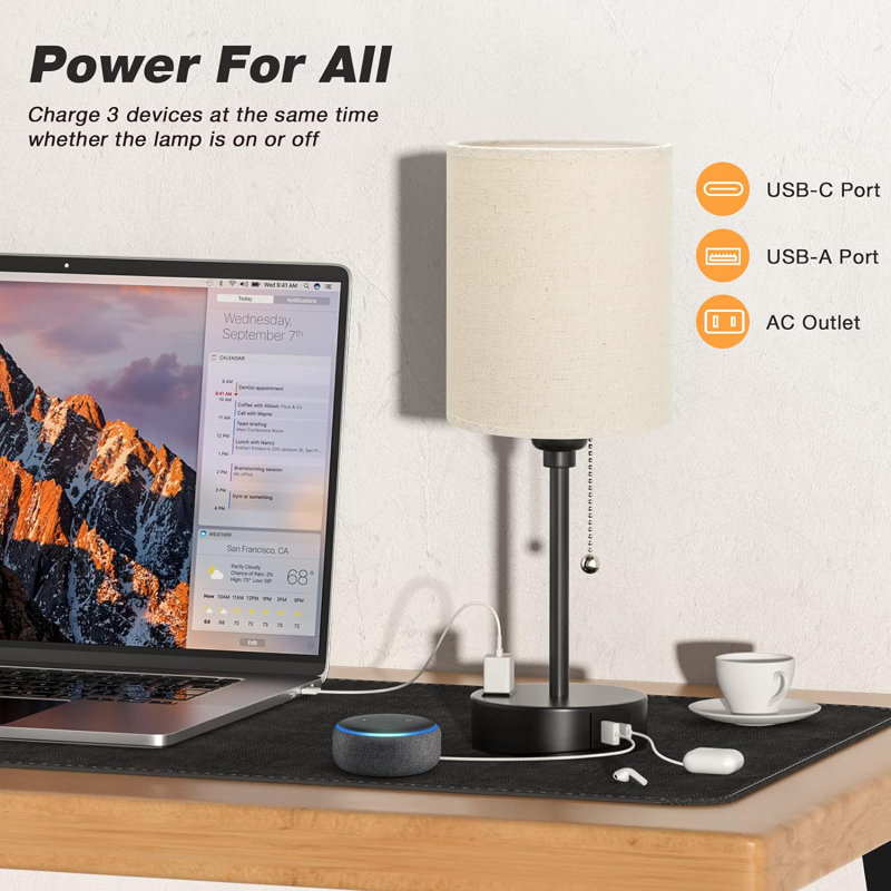 Murwah Metal USB Table Lamp, Beige
