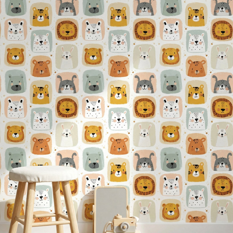 Papier peint animaux, décoration murale amovible ludique, Peler et coller