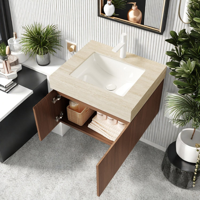 Meuble-lavabo flottant et lavabo, rangement de salle de bain moderne en contreplaqué 24 po