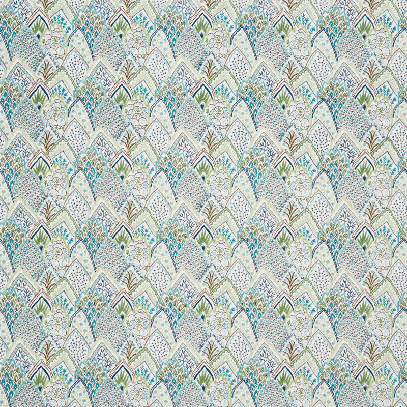 Tissu de broderie Albizia, Bleu / vert