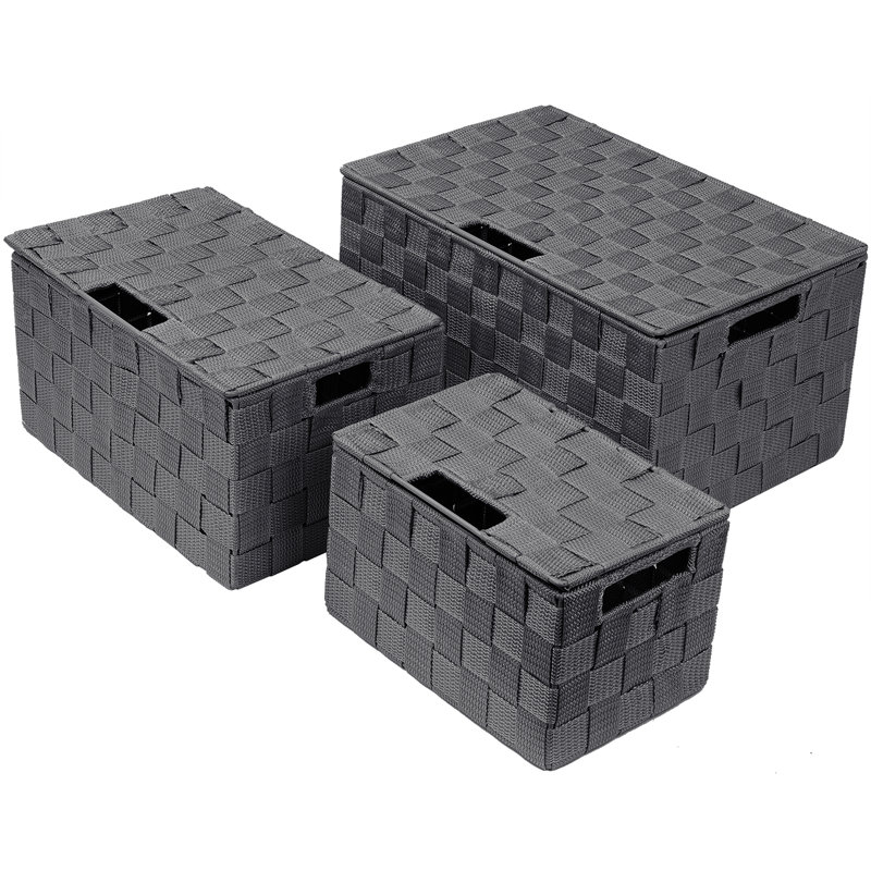 Weave Stackable Fabric 3 Piece Basket Set, Grey