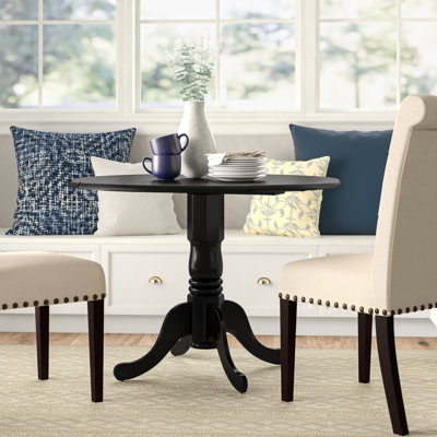 Dublin Dining Room Table - a Round Solid Wood Table Top with Dropleaf & Pedestal Base, Black & Oak
