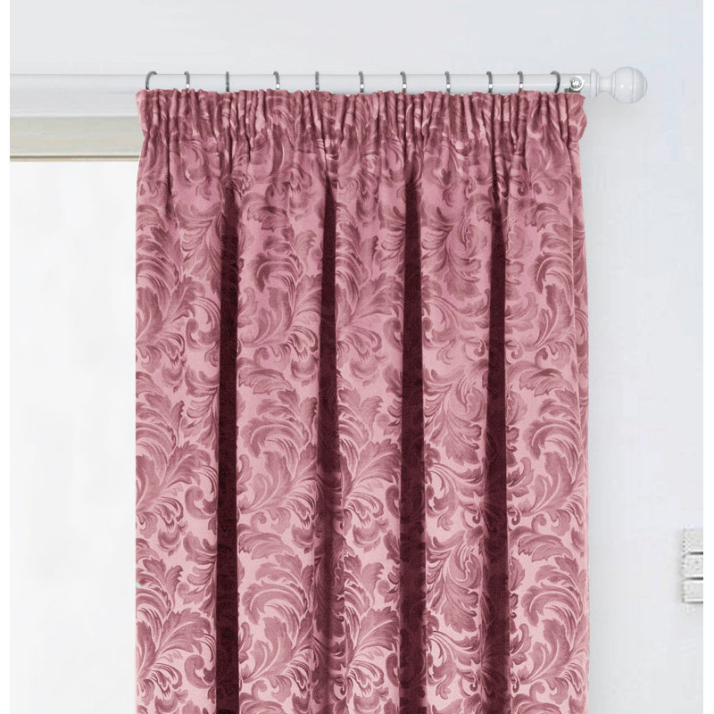 Hallas Pencil Pleat Damask Jacquard Curtains, 114 W x 122 D cm, Pink