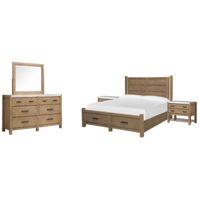 Grand lit de rangement Wilmot avec tables de chevet et commode avec tiroir